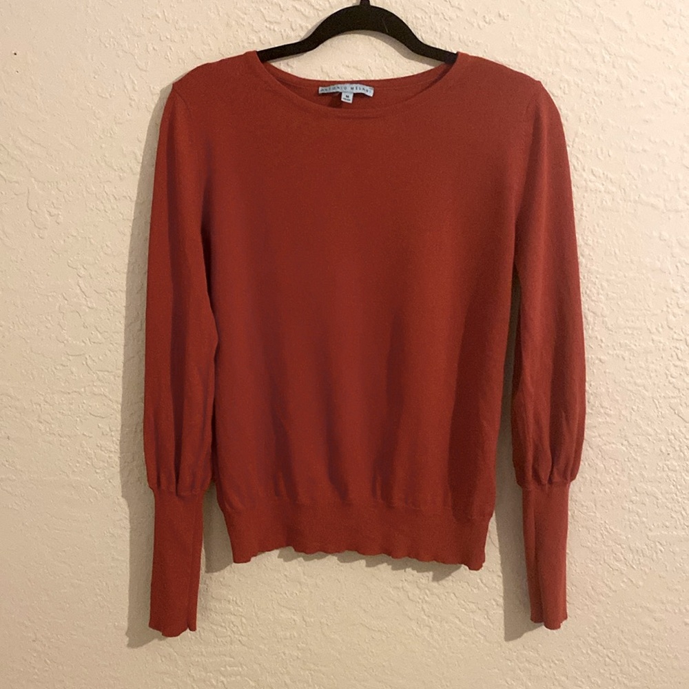 Antonio Melani Crew Neck Long Sleeve Knit Sweater Burnt Orange Rust Size Medium